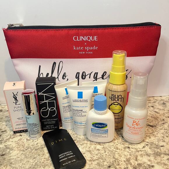Clinique x Kate Spade Cosmetic Bag Skincare Haircare Bundle- NARS, YSL, Bumble - Picture 1 of 4